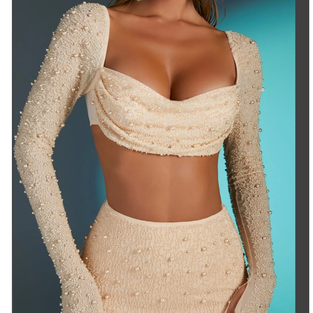 Oh Polly Embellished Cowl Neck Crop Top